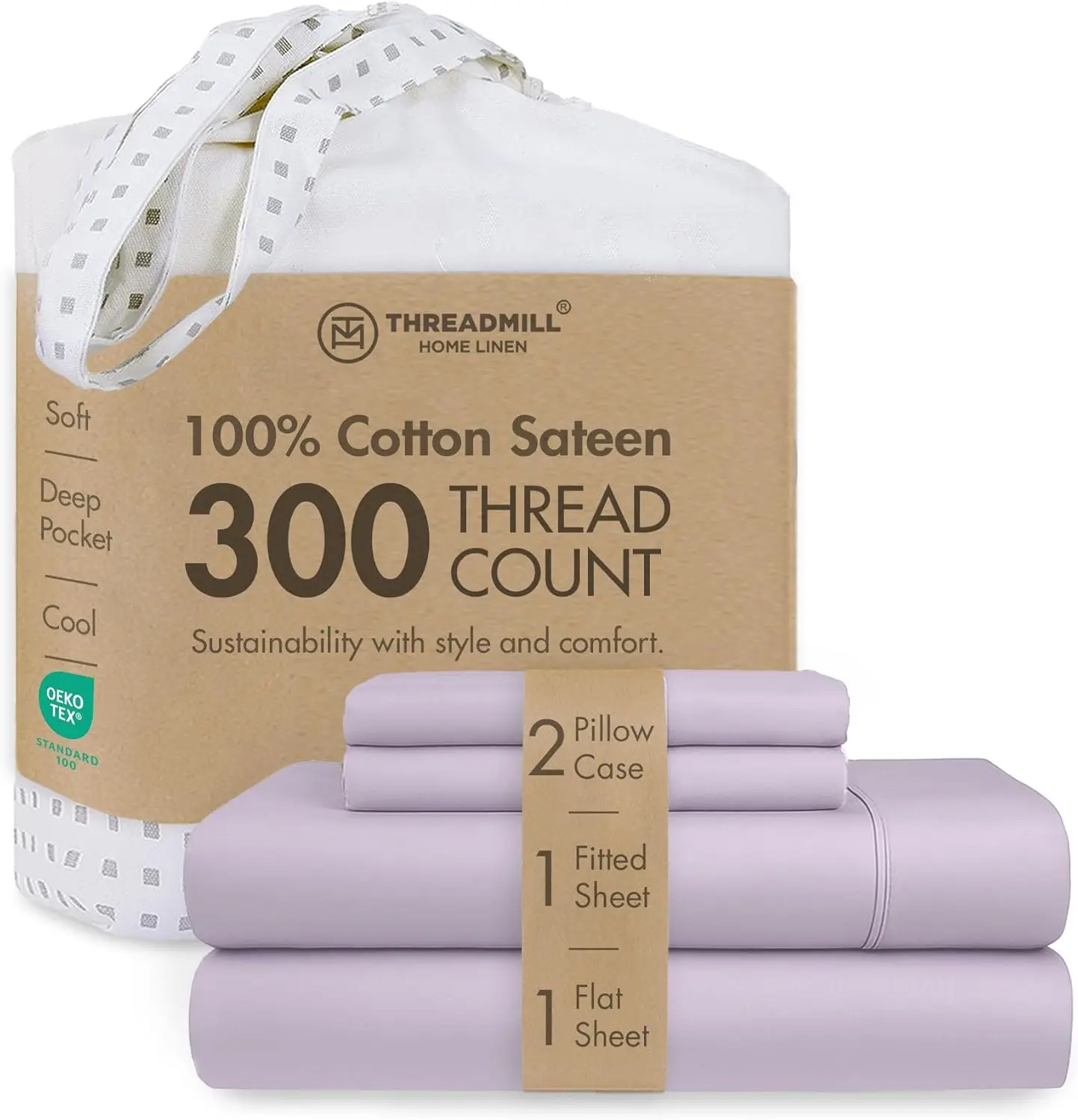 Queen Size Cotton Sateen Sheet Set with 16" Deep Pocket, Soft Breathable 4-Piece Bedding in Lilac
Queen Size Cotton Sateen Sheet Set with 16" Deep Pocket, Soft Breathable 4-Piece Bedding in Lilac