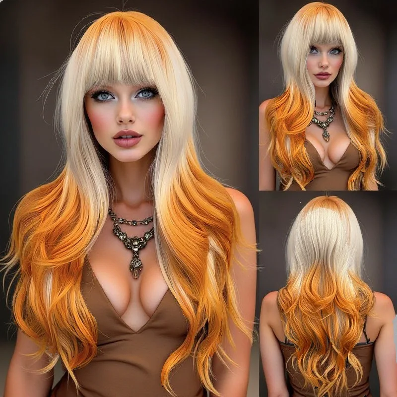 Wig full head hairstyle orange gradual change long roll layered fluffy natural micro roll water ripple chemical fiber heat resis
Wig full head hairstyle orange gradual change long roll layered fluffy natural micro roll water ripple chemical fiber heat resis