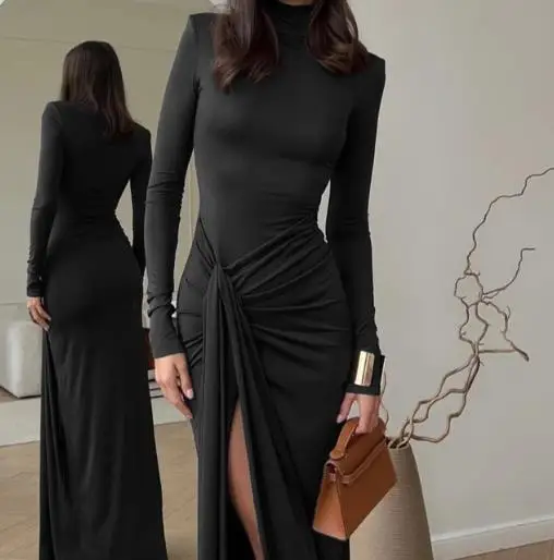 Autumn and Winter Fashionable and Sexy High Slit Strap Wrapped Long Skirt, New Spicy Girl High Neck Slim Fit Dress
Autumn and Winter Fashionable and Sexy High Slit Strap Wrapped Long Skirt, New Spicy Girl High Neck Slim Fit Dress