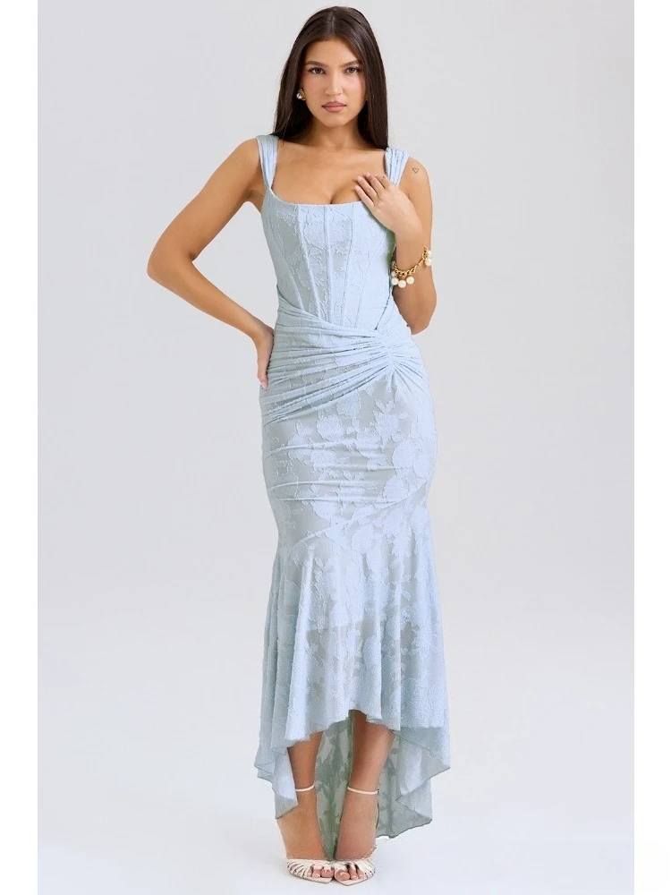 Summer New Square Neck Elastic Mesh Lace Patch Long Skirt Sleeveless Fish Tail Dress Women's Fashionable Dinner Party Dress
Summer New Square Neck Elastic Mesh Lace Patch Long Skirt Sleeveless Fish Tail Dress Women's Fashionable Dinner Party Dress