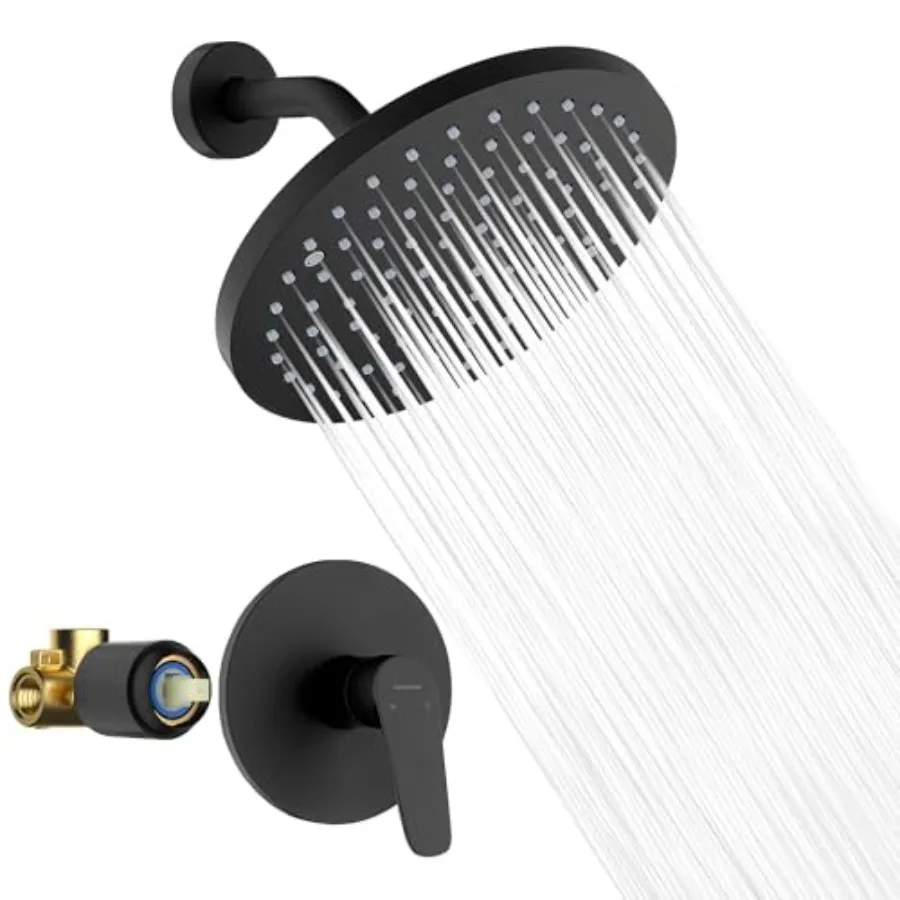 Mate Black Shower Head and Handle Set Single Spray Premium Wall Mount 8 Inch Rainfall Round Shower Faucet with Rough-in Valve a
Mate Black Shower Head and Handle Set Single Spray Premium Wall Mount 8 Inch Rainfall Round Shower Faucet with Rough-in Valve a