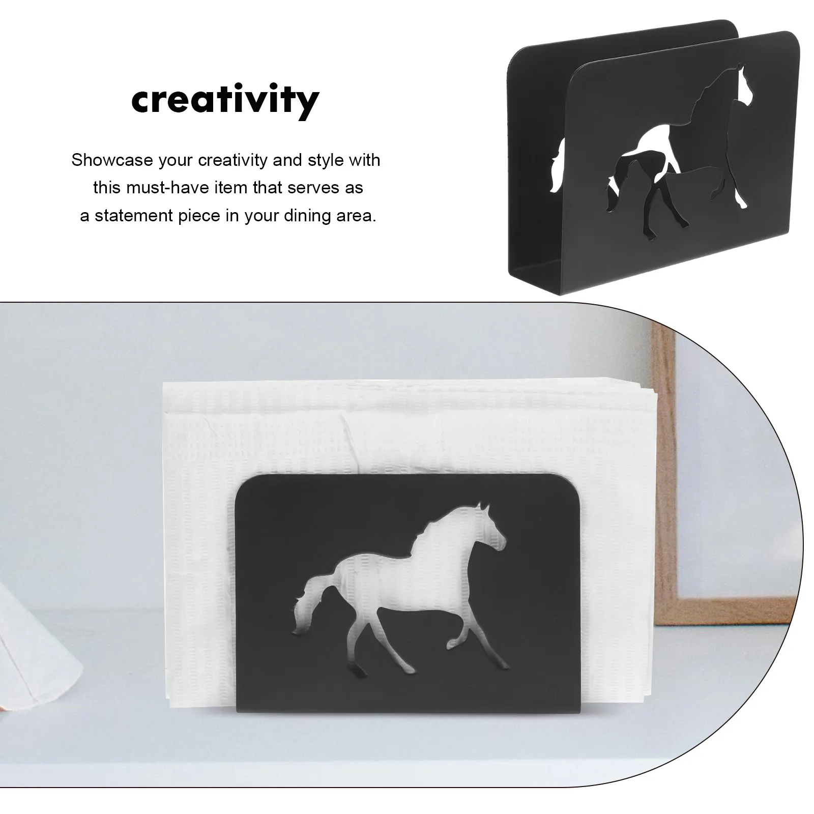 Vertical Napkin Holder Vintage Metal Horse Style Tabletop Stand for Restaurants Hotels Decorative Tissue Organizer
Vertical Napkin Holder Vintage Metal Horse Style Tabletop Stand for Restaurants Hotels Decorative Tissue Organizer