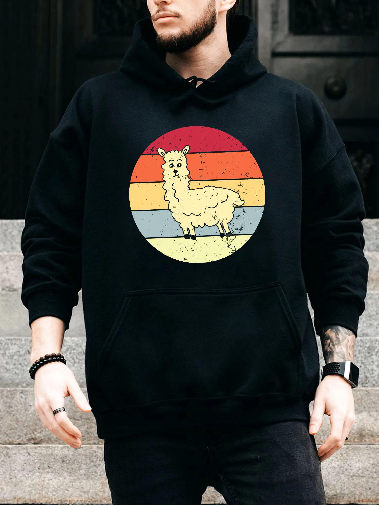 Llama Retro Style Men's Drawstring Hoodie - Casual Comfortable Black Pullover, Fall & Winter Hooded Sweatshirt
Llama Retro Style Men's Drawstring Hoodie - Casual Comfortable Black Pullover, Fall & Winter Hooded Sweatshirt