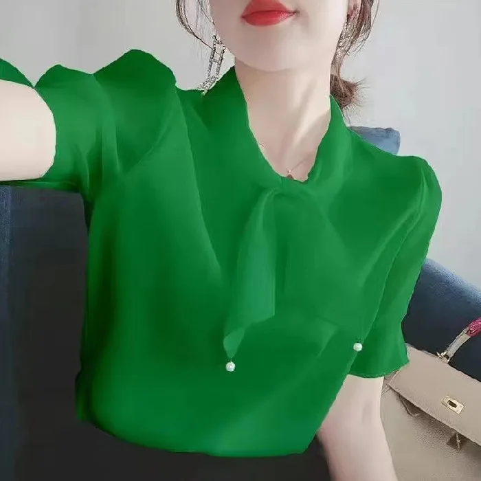 Tie chiffon blouse female short sleeved summer new loose cover belly white small unlined UPPER garment collects waist foreign ga
Tie chiffon blouse female short sleeved summer new loose cover belly white small unlined UPPER garment collects waist foreign ga