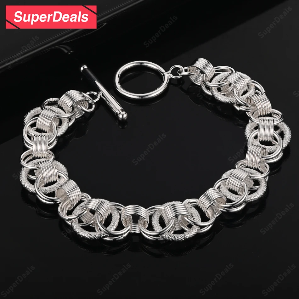 SuperDeals 925 Sterling Silver Bracelet Frosted Smooth Ring Chain Women's Party Wedding Gift Accessories Trendy Jewelry
SuperDeals 925 Sterling Silver Bracelet Frosted Smooth Ring Chain Women's Party Wedding Gift Accessories Trendy Jewelry
