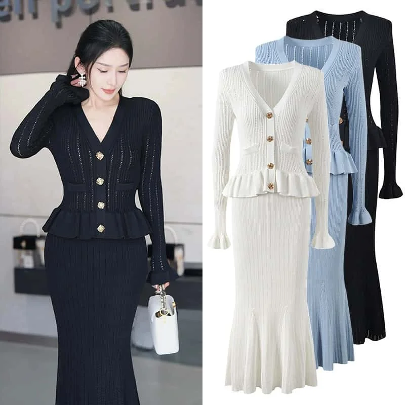 High Quality Fashion Hollow Out One Piece Knit Dress For Women V Neck Long Sleeve 2025 Spring New Elegant Ruffled Party Dresses
High Quality Fashion Hollow Out One Piece Knit Dress For Women V Neck Long Sleeve 2025 Spring New Elegant Ruffled Party Dresses