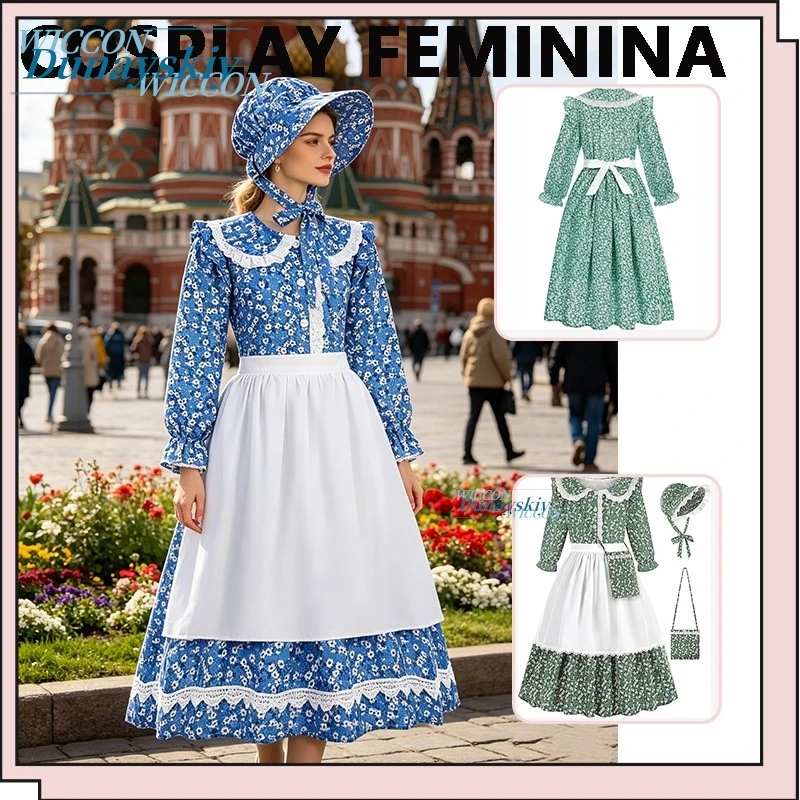 Cosplay feminina Long Sleeve Floral Lace Spliced Maid Dress Set with Hat Bag Child Cosplay Outfit for Halloween Party
Cosplay feminina Long Sleeve Floral Lace Spliced Maid Dress Set with Hat Bag Child Cosplay Outfit for Halloween Party