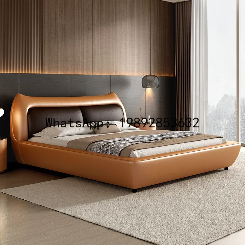 minimalist genuine leather bed - master bedroom wedding bed with bound edge design
minimalist genuine leather bed - master bedroom wedding bed with bound edge design