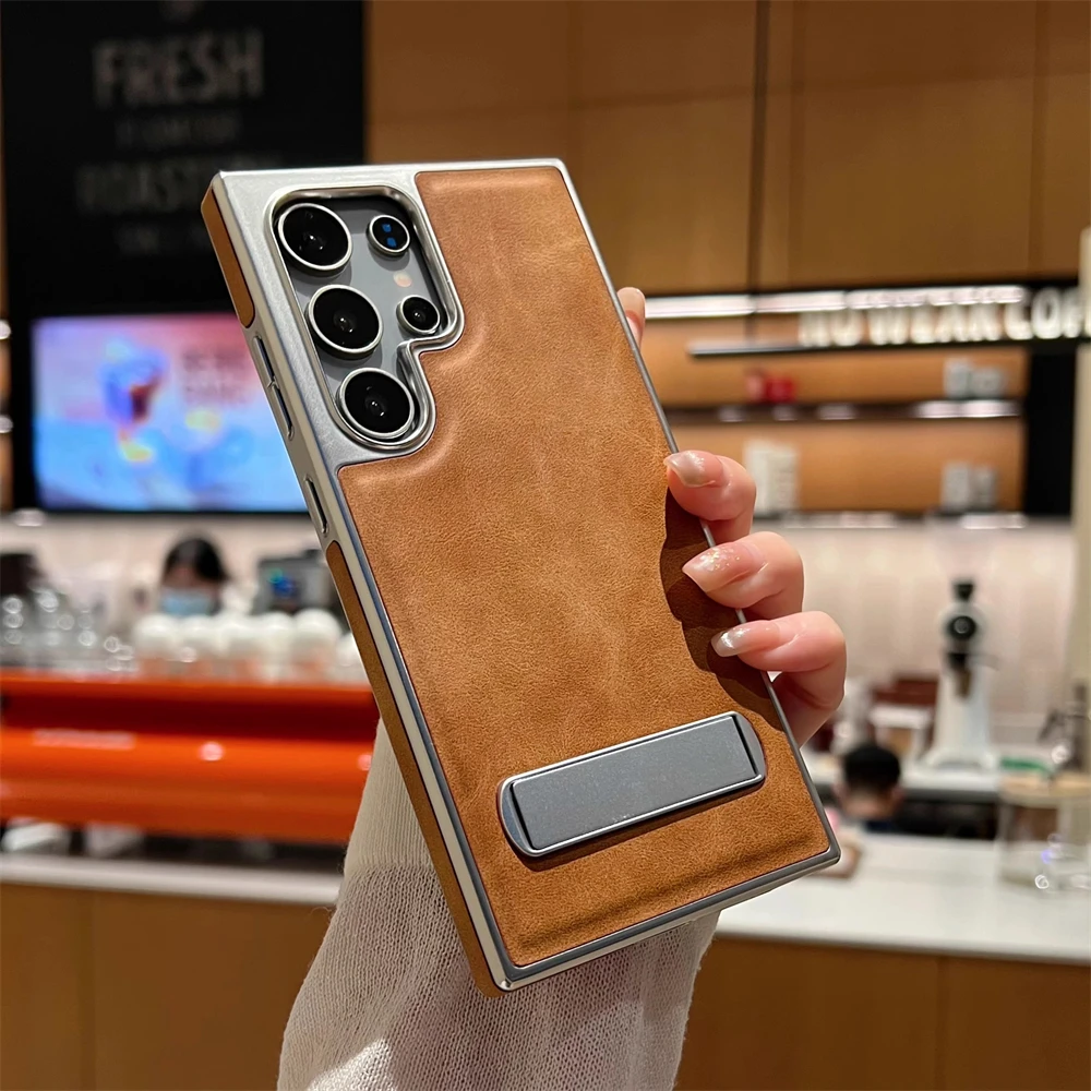 Luxury Business Retro Plating Bumper Leather PU Case For Samsung Galaxy S25 S24 Ultra S23 S22 Plus + Invisibility Holder Cover
Luxury Business Retro Plating Bumper Leather PU Case For Samsung Galaxy S25 S24 Ultra S23 S22 Plus + Invisibility Holder Cover