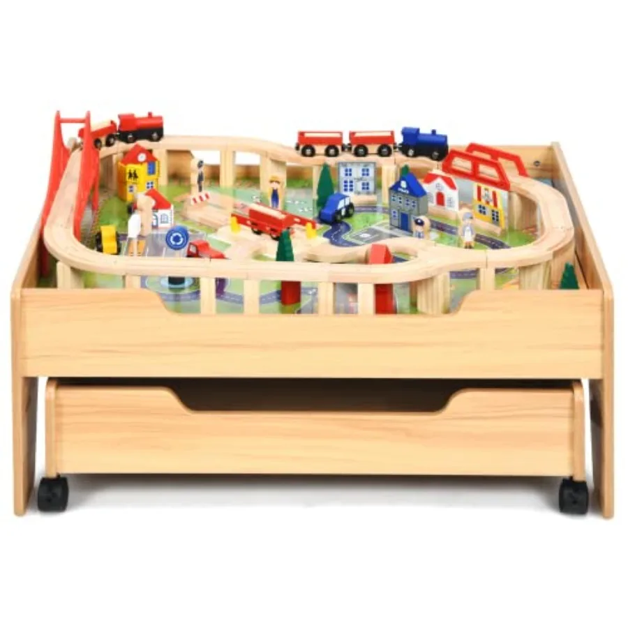 Train Table for toddlers, wooden activity table with storage drawer, multicolor railway tracks and cars city set, creative play
Train Table for toddlers, wooden activity table with storage drawer, multicolor railway tracks and cars city set, creative play