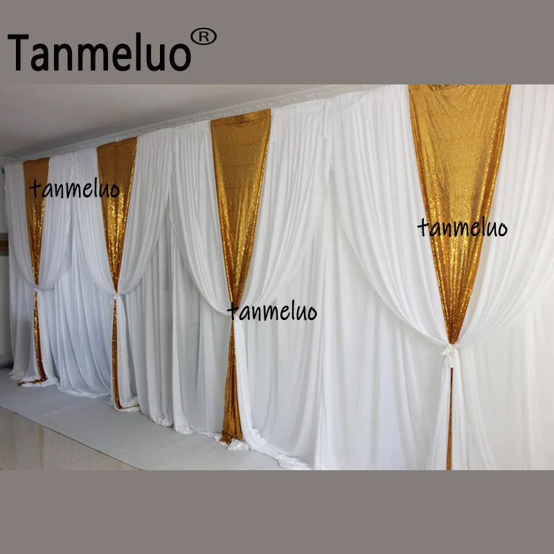 New Design White Drapery Party Curtain Ice Silk Gold Sequin Drape Backdrop Wedding Birthday Stage Background Curtains Decoration
New Design White Drapery Party Curtain Ice Silk Gold Sequin Drape Backdrop Wedding Birthday Stage Background Curtains Decoration