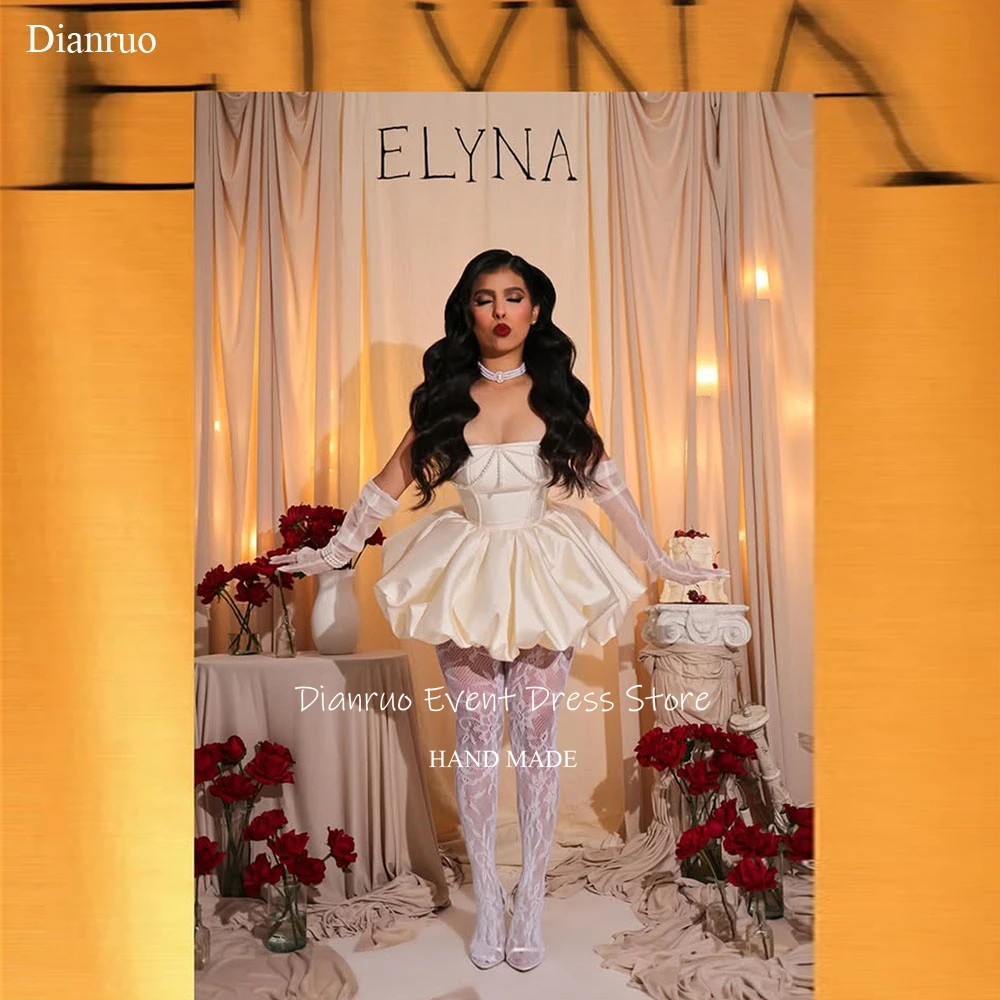 Dianruo Pearls Puffy Lvory Birthday Dresses Mini A Line Party Gowns Pleated Strapless Satin 15 Quinceanera Dresses Customized
Dianruo Pearls Puffy Lvory Birthday Dresses Mini A Line Party Gowns Pleated Strapless Satin 15 Quinceanera Dresses Customized