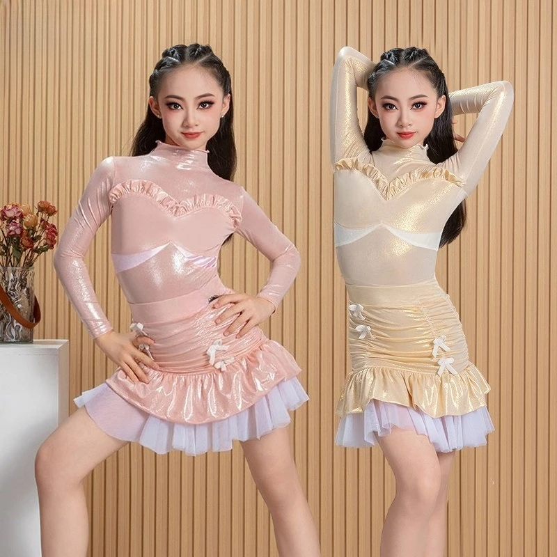 New Kids Latin Dance Dress Girls Long Sleeve Gold Foil Chiffon Skirt Set Children Practice Performance Outfit Clothing Leotard
New Kids Latin Dance Dress Girls Long Sleeve Gold Foil Chiffon Skirt Set Children Practice Performance Outfit Clothing Leotard