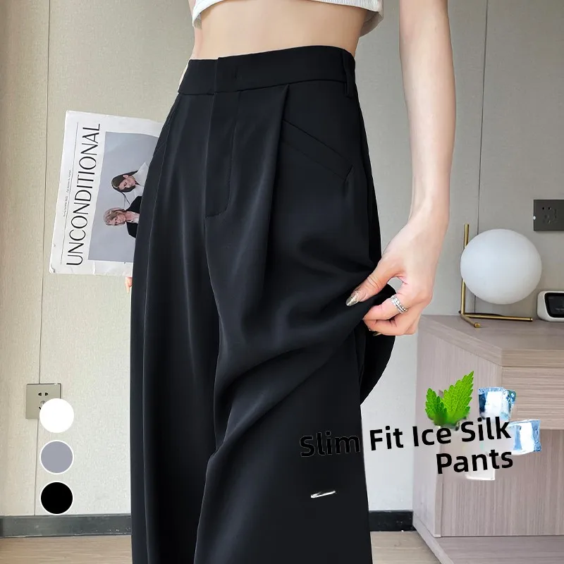 Summer 2026 Ice Silk Narrow Wide Leg Pants High Waist Straight Cut Thin Casual Floor Length Women's Professional Suit Pants
Summer 2026 Ice Silk Narrow Wide Leg Pants High Waist Straight Cut Thin Casual Floor Length Women's Professional Suit Pants
