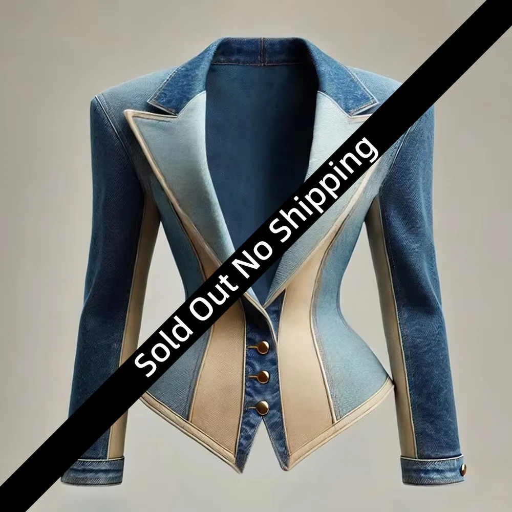 Elegant Slim Imitation Denim Suit Jacket Single-breasted Lapel Long Sleeve High Street Fashion Outerwear Female Casual Jackets
Elegant Slim Imitation Denim Suit Jacket Single-breasted Lapel Long Sleeve High Street Fashion Outerwear Female Casual Jackets