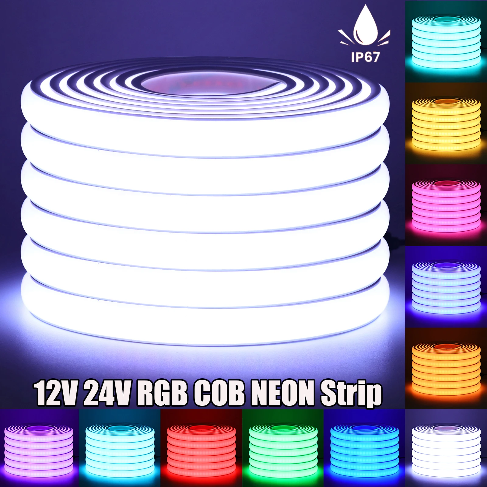 RGB COB Neon Strip DC 12V 24V IP67 Waterproof 576LEDs/M High Brighter Flexible Silicon Tube Home Garden Decor Lighting
RGB COB Neon Strip DC 12V 24V IP67 Waterproof 576LEDs/M High Brighter Flexible Silicon Tube Home Garden Decor Lighting