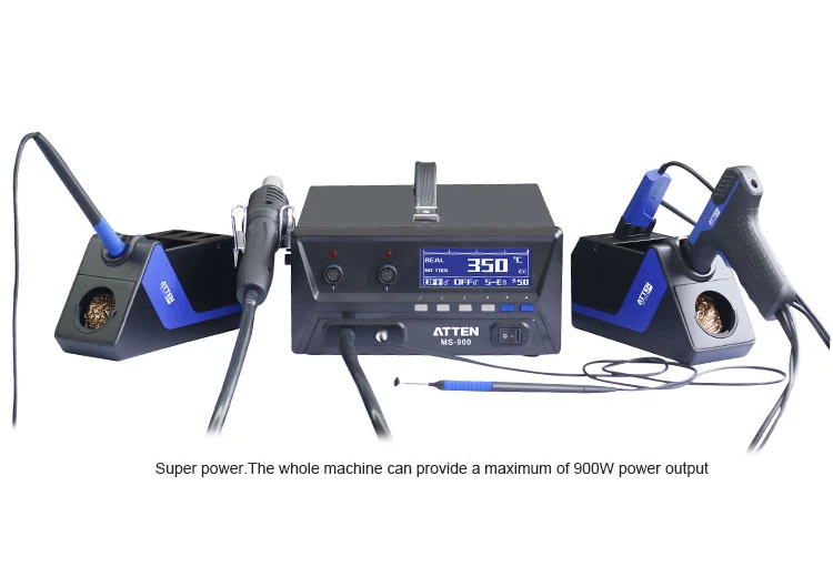 ATTEN MS-900 900W 4-in-1 Desoldering Hot Air Gun Rework Soldering Iron Suction Tin Gun Pick Up Pen Desoldering Soldering Station
ATTEN MS-900 900W 4-in-1 Desoldering Hot Air Gun Rework Soldering Iron Suction Tin Gun Pick Up Pen Desoldering Soldering Station