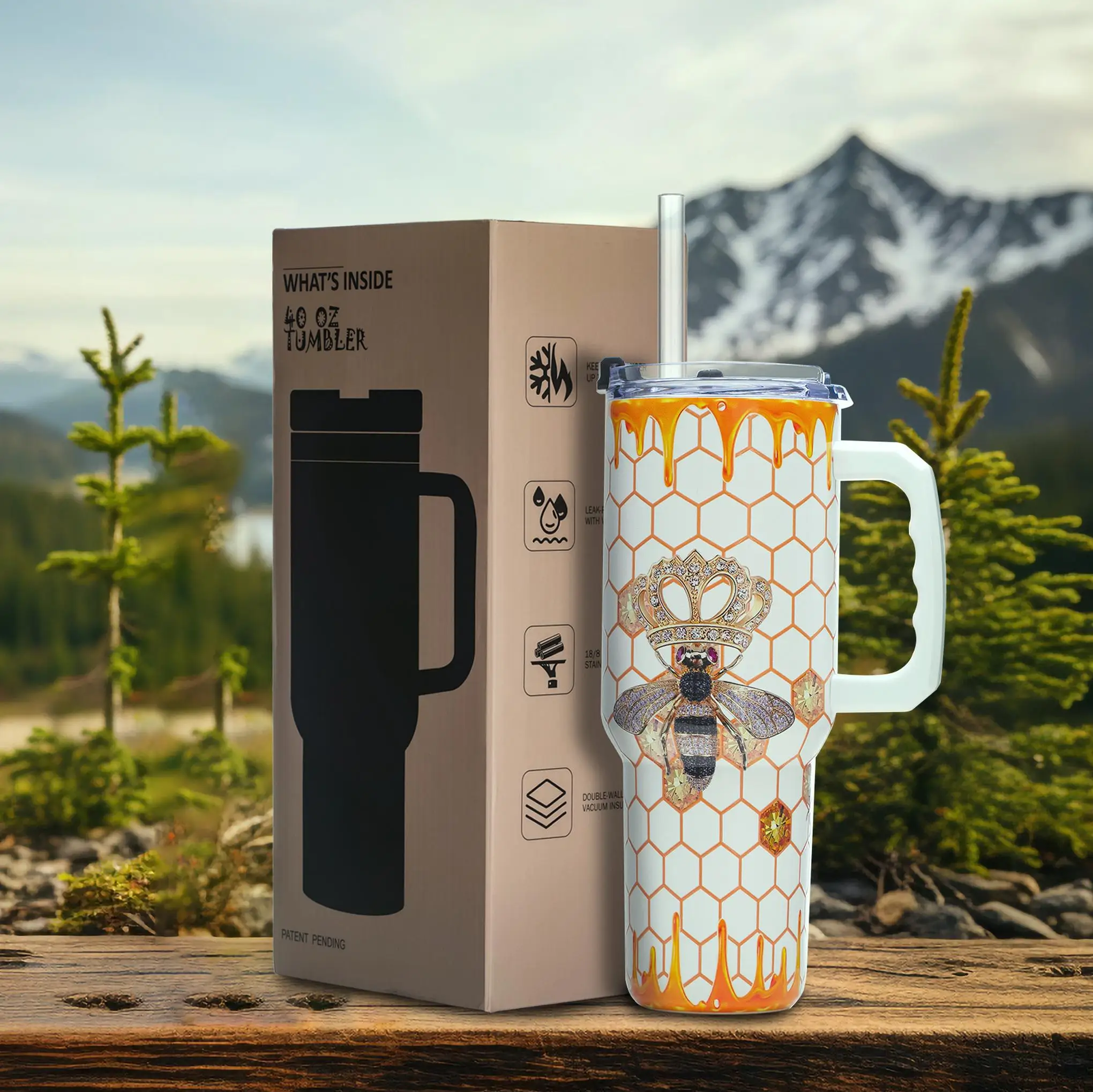 40oz Vacuum Insulated Bee Print Stainless Steel Cup with Handle, Leakproof Flip Lid, Wide Mouth, Gift for Daughter’s Graduation
40oz Vacuum Insulated Bee Print Stainless Steel Cup with Handle, Leakproof Flip Lid, Wide Mouth, Gift for Daughter’s Graduation