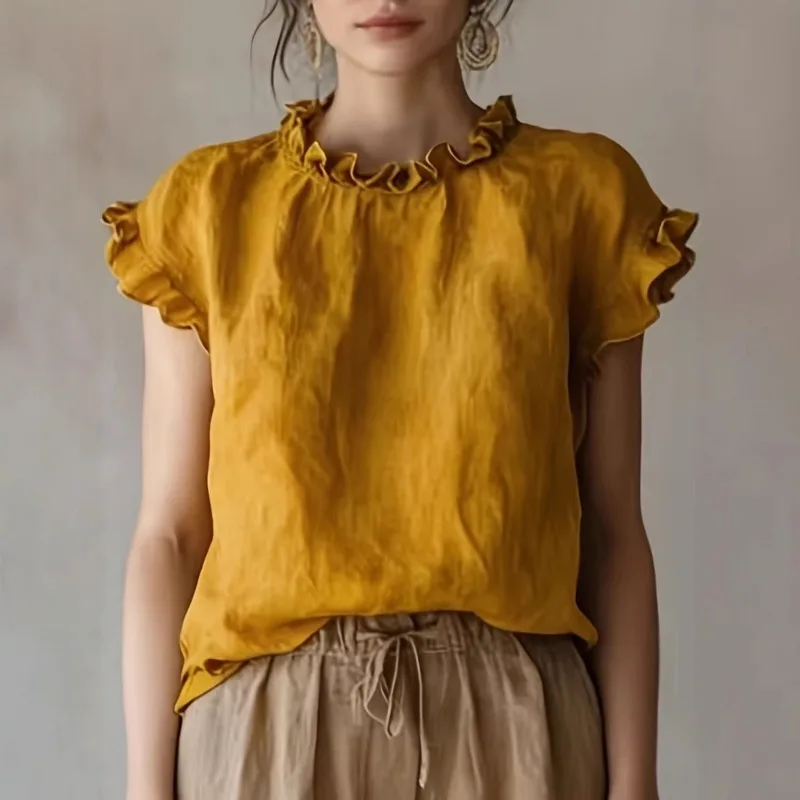 Women's Spring and Summer New Fashionable Thin Round Neck Ruffle Edge Sleeveless Top
Women's Spring and Summer New Fashionable Thin Round Neck Ruffle Edge Sleeveless Top