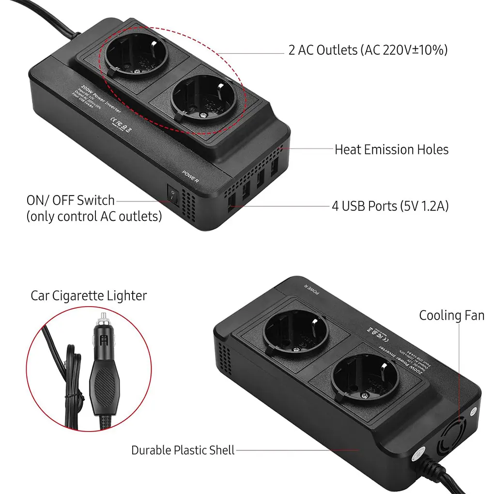 Car Power Inverter Power Inverter Adapter Universal Portable 200W 12V To 220V DC To AC Inverter EU EU Plug
Car Power Inverter Power Inverter Adapter Universal Portable 200W 12V To 220V DC To AC Inverter EU EU Plug