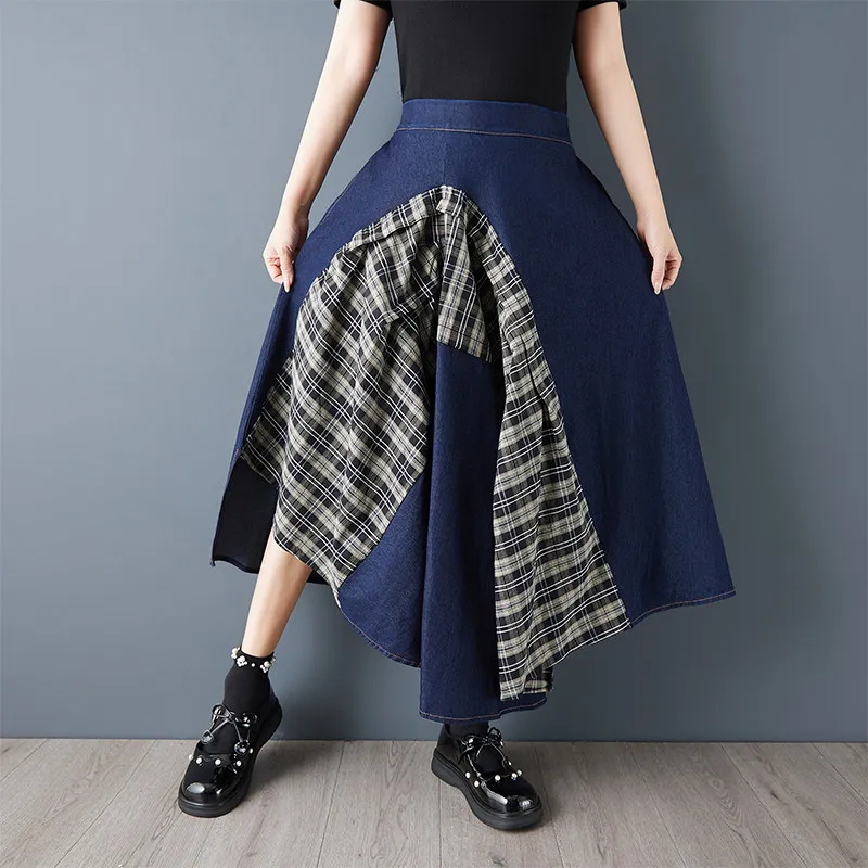 SuperAen Spring and Summer New European and American Style Denim Patchwork Plaid Skirt Fashion Asymmetrical Loose A-Line Skirts
SuperAen Spring and Summer New European and American Style Denim Patchwork Plaid Skirt Fashion Asymmetrical Loose A-Line Skirts