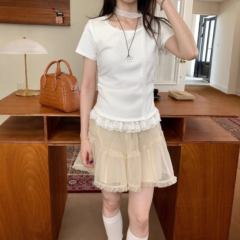 Lace Border Round Collar Short Sleeves T-shirt Women Summer Korean Style Leisure Tops Lady Versatile Solid Color Slim T-shirt
Lace Border Round Collar Short Sleeves T-shirt Women Summer Korean Style Leisure Tops Lady Versatile Solid Color Slim T-shirt