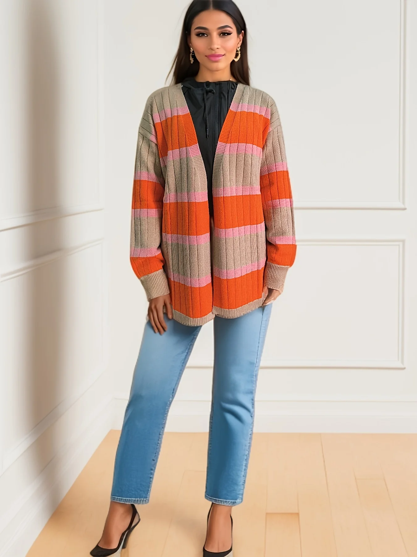 European American autumn and winter contrasting color cardigan sweater women's rainbow striped knitted women's fashionable
European American autumn and winter contrasting color cardigan sweater women's rainbow striped knitted women's fashionable