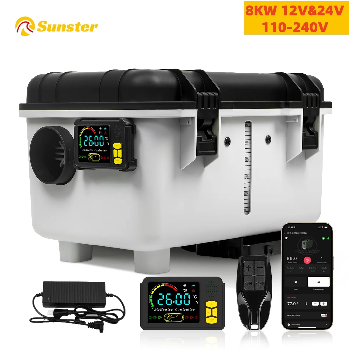 8KW TB30 Toolbox Diesel Air Heater 12V&24V 110-240V Parking Heater w/ LCD Switch&Bluetooth APP for RV Truck Car tent Camper 
8KW TB30 Toolbox Diesel Air Heater 12V&24V 110-240V Parking Heater w/ LCD Switch&Bluetooth APP for RV Truck Car tent Camper