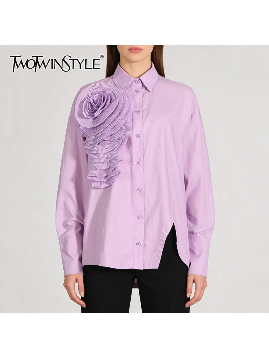 Рубашка женская TWOTWINSTYLE однотонная свободного кроя с 3D цветами, модная, с отложным воротником, длинными рукавами и разрезами, дизайнерская, женская одежда
Рубашка женская TWOTWINSTYLE однотонная свободного кроя с 3D цветами, модная, с отложным воротником, длинными рукавами и разрезами, дизайнерская, женская одежда