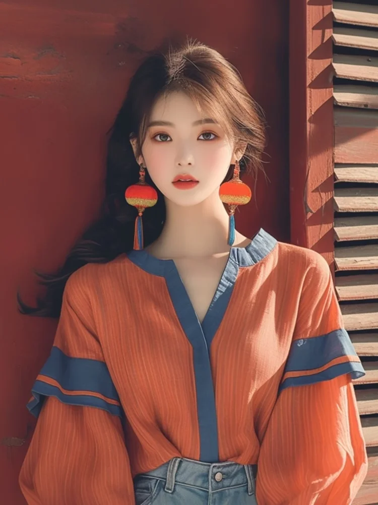 Весенне-осенние рубашки с v-образным вырезом и рукавами-фонариками, оборками, лоскутные блузки контрастного цвета, винтажные универсальные дизайнерские женские костюмы 2025
Весенне-осенние рубашки с v-образным вырезом и рукавами-фонариками, оборками, лоскутные блузки контрастного цвета, винтажные универсальные дизайнерские женские костюмы 2025