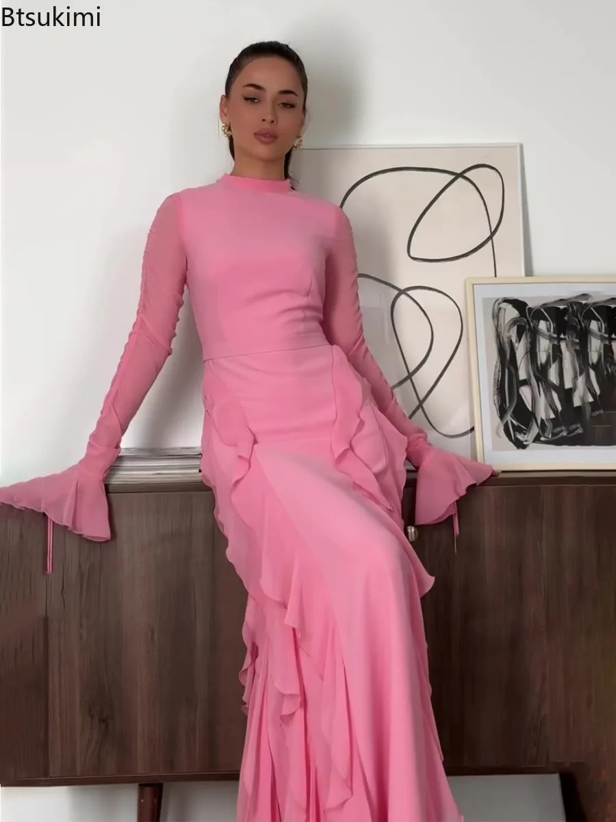 2025Women's Evening Dresses Long Sleeve Half High Collar Elegant Party Gown Ruffle Design A Line Chiffon Luxury Maxi Dress Femme
2025Women's Evening Dresses Long Sleeve Half High Collar Elegant Party Gown Ruffle Design A Line Chiffon Luxury Maxi Dress Femme
