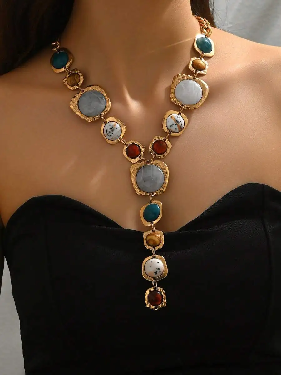 Vintage Asymmetrical Y-Shaped Pendant Necklace With Geometric Faux Gemstones For Women
Vintage Asymmetrical Y-Shaped Pendant Necklace With Geometric Faux Gemstones For Women