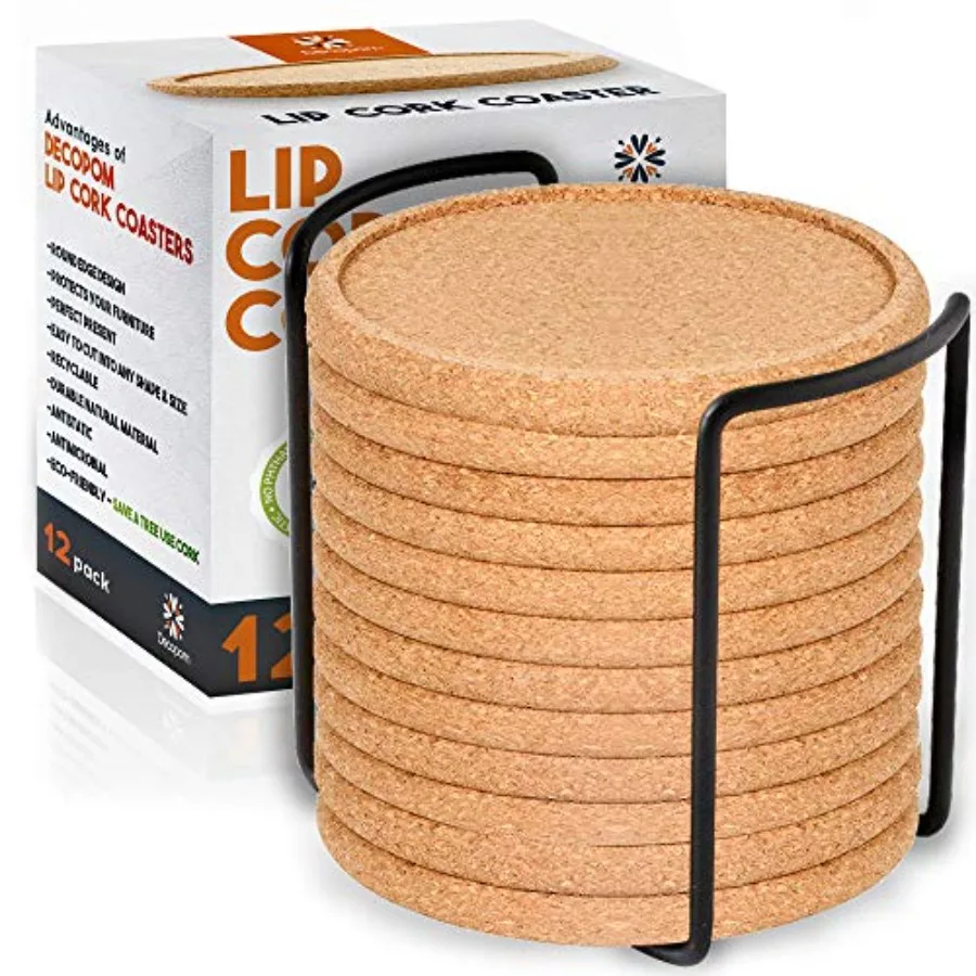 Cork Coasters with Lip for Drinks Absorbent 12 Set 4 Inch Thick Rustic Saucer with Metal Holder Heat and Water Resistant Best R
Cork Coasters with Lip for Drinks Absorbent 12 Set 4 Inch Thick Rustic Saucer with Metal Holder Heat and Water Resistant Best R