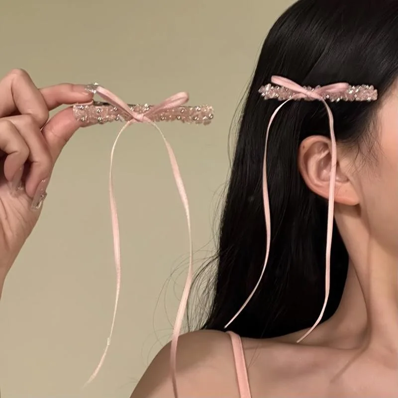 1Pcs Pink/Black Rhinestone Hairpins Long Ribbon Bowknot Bangs Hair Clips Korean Fashion Crystal Hairgrips Girls Hair Jewelry
1Pcs Pink/Black Rhinestone Hairpins Long Ribbon Bowknot Bangs Hair Clips Korean Fashion Crystal Hairgrips Girls Hair Jewelry