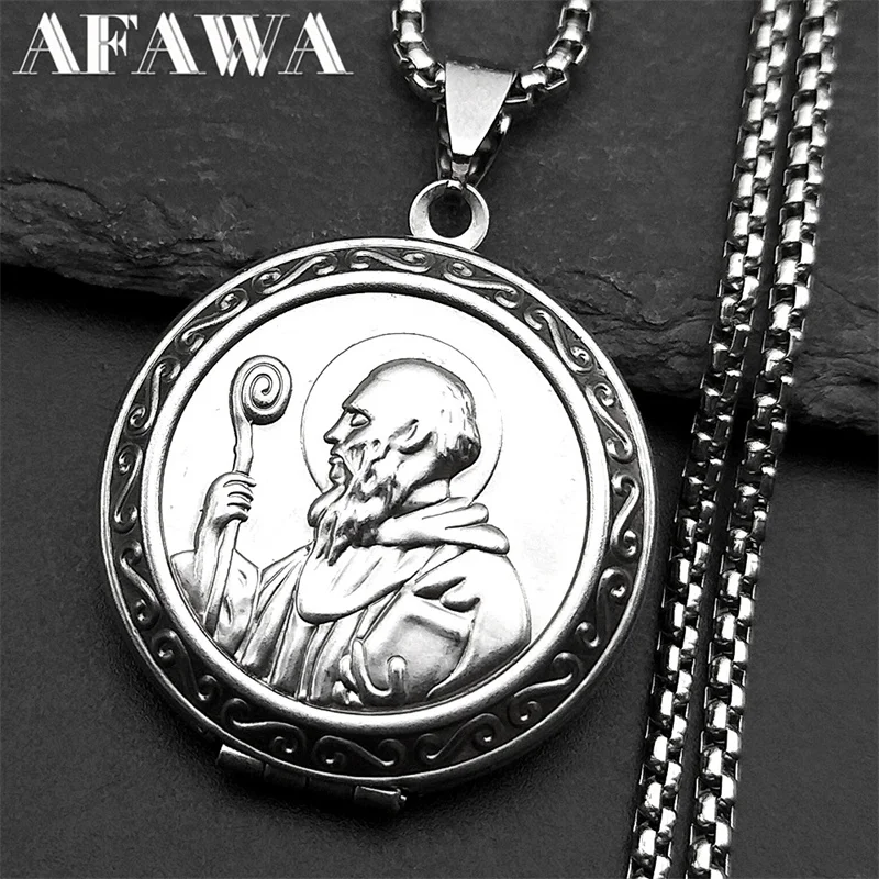 Catholic Saint Benedict Retractable Pendant Necklace for Women Men Stainless Steel Chain Pocket Photo Frame Jewelry San Benito
Catholic Saint Benedict Retractable Pendant Necklace for Women Men Stainless Steel Chain Pocket Photo Frame Jewelry San Benito