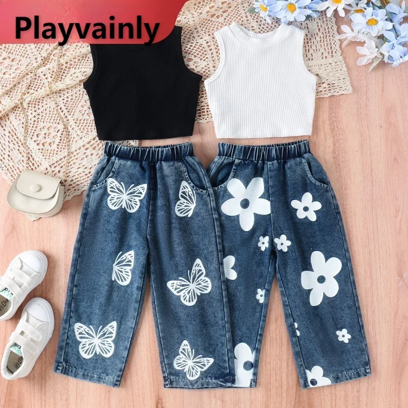 New Summer Girls Street Fashion Sets White Black Pit Stripe Sleeveless Vest+Elastic Waist Wide Leg Jeans Children Clothes A1609
New Summer Girls Street Fashion Sets White Black Pit Stripe Sleeveless Vest+Elastic Waist Wide Leg Jeans Children Clothes A1609