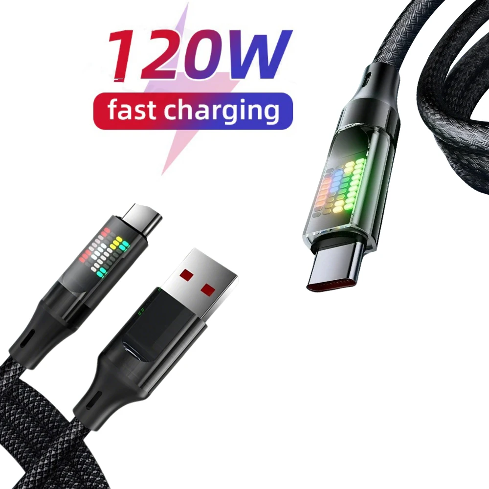 120W Black Type C Fast Charging Cable 6A USB A To Type C Nylon Data Cord For Xiaomi Samsung With Led Display Usb C Cable 
120W Black Type C Fast Charging Cable 6A USB A To Type C Nylon Data Cord For Xiaomi Samsung With Led Display Usb C Cable