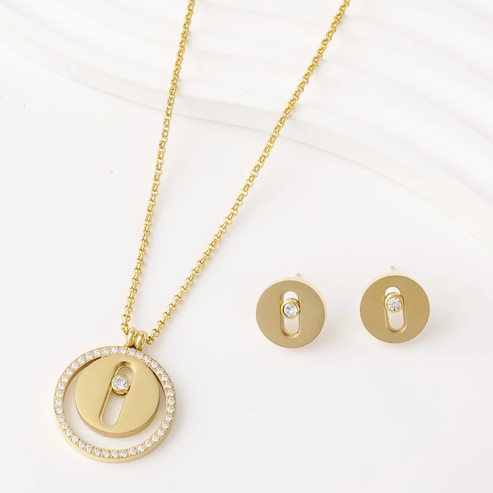 Fashionable Women's Round Rhinestone Necklace Jewelry Set Stainless Steel Earrings Wedding Party Accessories
Fashionable Women's Round Rhinestone Necklace Jewelry Set Stainless Steel Earrings Wedding Party Accessories