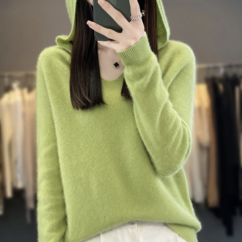 Autumn/Winter New 100% Merino Wool Women's Hooded Sweater Jumper Fashion Warm Sweater Women's Solid Color Solid Knit Soft Top
Autumn/Winter New 100% Merino Wool Women's Hooded Sweater Jumper Fashion Warm Sweater Women's Solid Color Solid Knit Soft Top