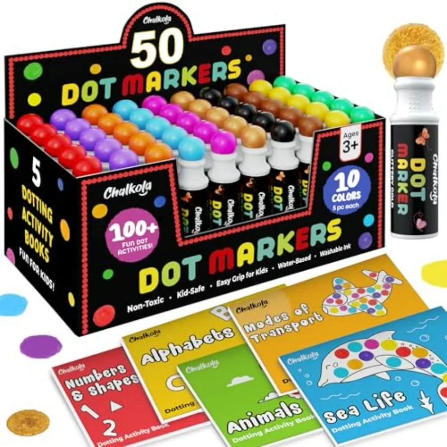 50 Dot Markers Bulk Classroom Pack 10 Colors with Gold 5 Activity Books Washable Bingo Daubers for Toddlers Ages 1-5 Art Craft
50 Dot Markers Bulk Classroom Pack 10 Colors with Gold 5 Activity Books Washable Bingo Daubers for Toddlers Ages 1-5 Art Craft