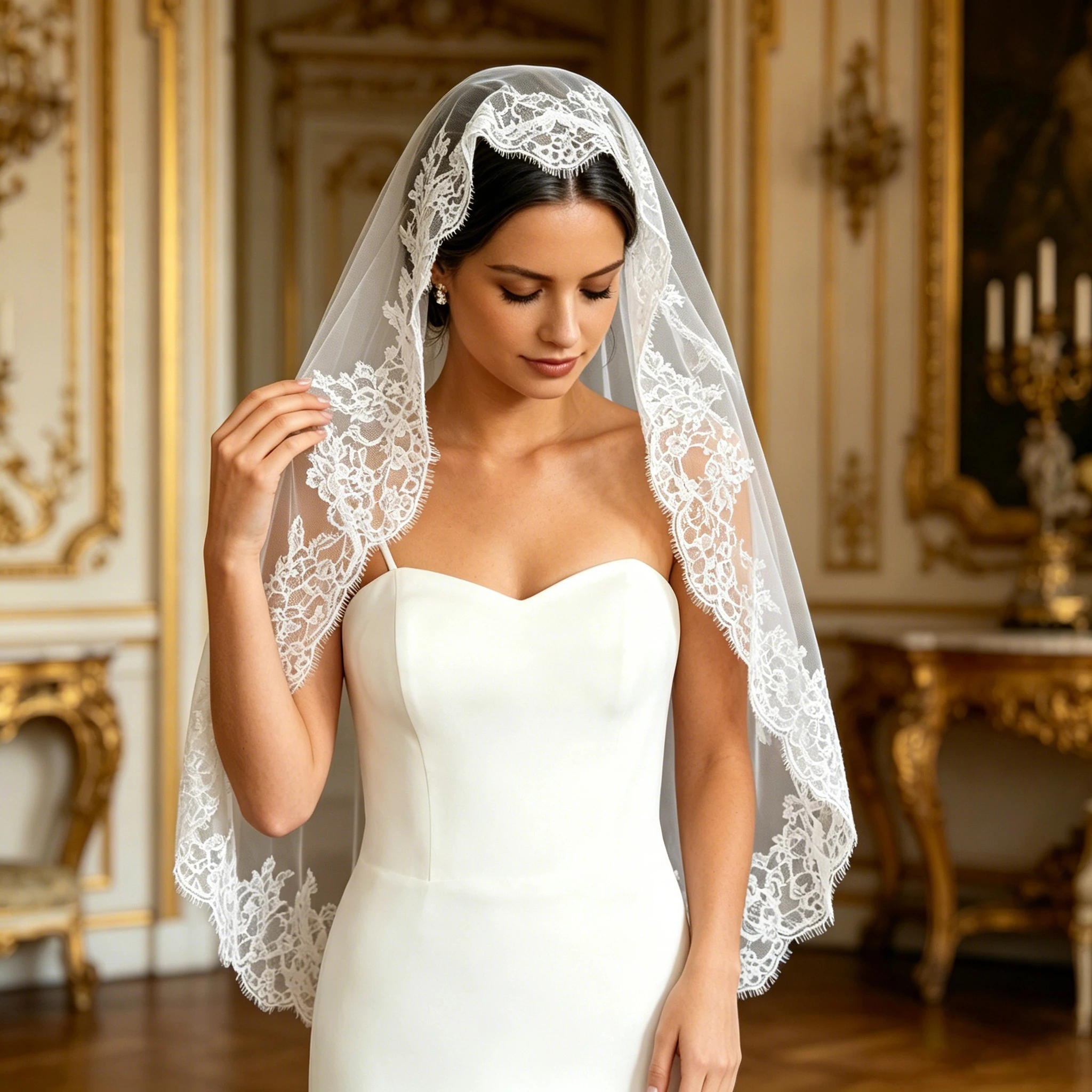 Vintage Lace Edge Bridal Veil Fingertip Length Soft Sheer Tulle Wedding Veil with Comb Single Layer Mantilla Hair Accessory G185
Vintage Lace Edge Bridal Veil Fingertip Length Soft Sheer Tulle Wedding Veil with Comb Single Layer Mantilla Hair Accessory G185