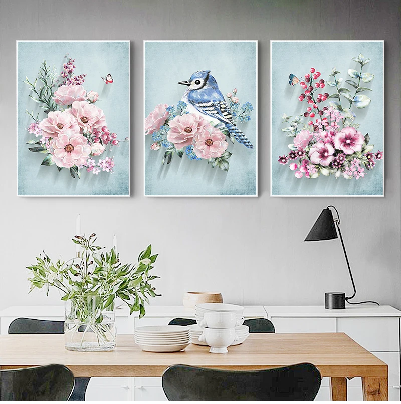 American Style Pink Flowers Modern Decoration Blue Birds Wall Art Pictures Canvas print Painting for Living Room Home Decor
American Style Pink Flowers Modern Decoration Blue Birds Wall Art Pictures Canvas print Painting for Living Room Home Decor