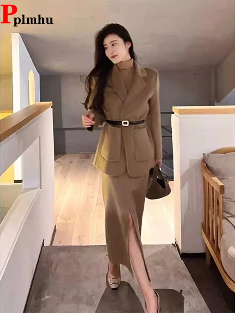 Elegant Woolen Lapel Coats Tops Conjunto Casual Warm High Waist Skirts Ensembles Korea Formal Wool Blend Women Tow Piece Sets
Elegant Woolen Lapel Coats Tops Conjunto Casual Warm High Waist Skirts Ensembles Korea Formal Wool Blend Women Tow Piece Sets