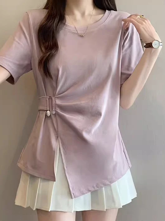 Unique Uneven Shoulder Purple Short Sleeve Women's T-shirt Korean Style plus Size Summer New Arrival Regular Fit round Neck
Unique Uneven Shoulder Purple Short Sleeve Women's T-shirt Korean Style plus Size Summer New Arrival Regular Fit round Neck
