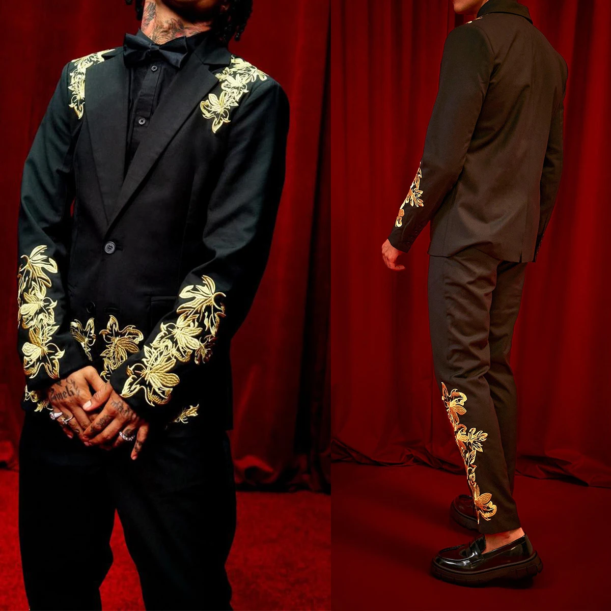 Black Men Suits 2 Pieces Blazer Pants One Button Gold Appliques Fashion Uniform Wedding Groom Formal Work Party Causal Tailored
Black Men Suits 2 Pieces Blazer Pants One Button Gold Appliques Fashion Uniform Wedding Groom Formal Work Party Causal Tailored