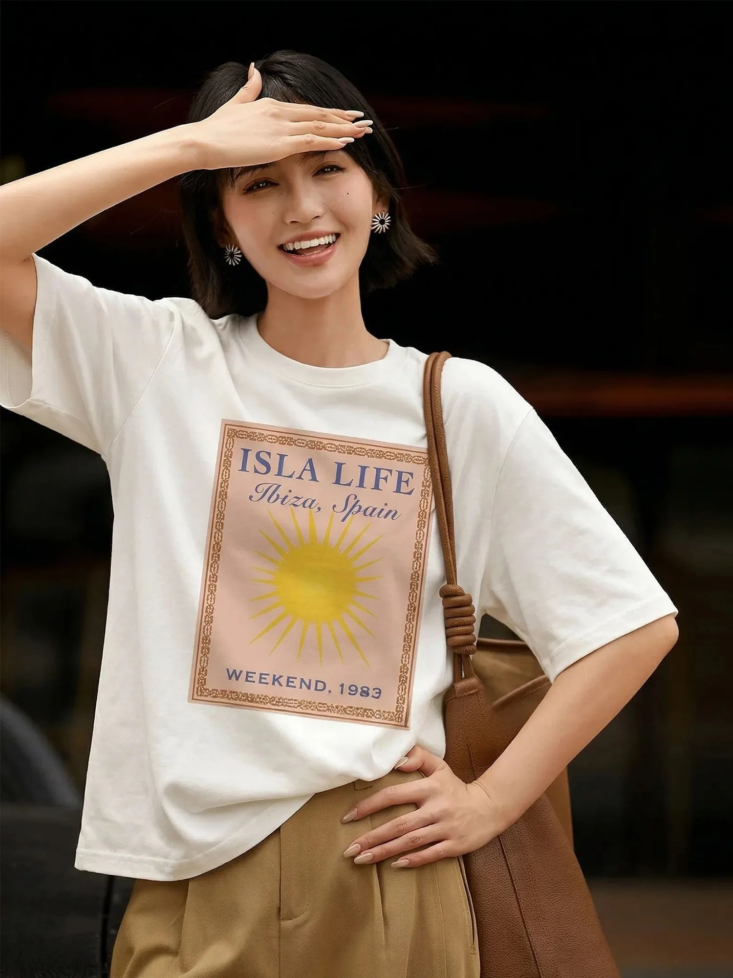 Chivirin Pure Cotton Short Sleeve T-Shirt Women's Fashionable round Neck Print Top Slim Fit Summer Ageless Casual Shirt
Chivirin Pure Cotton Short Sleeve T-Shirt Women's Fashionable round Neck Print Top Slim Fit Summer Ageless Casual Shirt