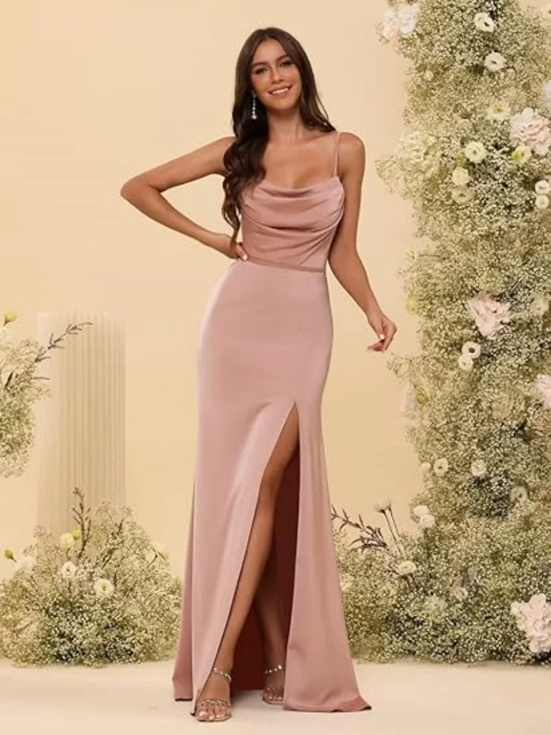 Bridesmaid Dresses for Women Spaghetti Straps Prom Dresses with Slit Sheath Formal Evening Gown
Bridesmaid Dresses for Women Spaghetti Straps Prom Dresses with Slit Sheath Formal Evening Gown