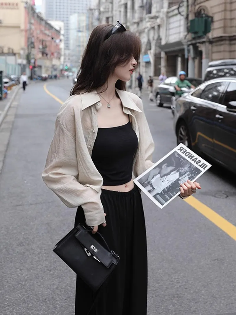 Sun Protection Silk Shirt Women's Long Sleeve Summer Short Thin Outerwear Collar Button Detail Loose Fit Korean Style
Sun Protection Silk Shirt Women's Long Sleeve Summer Short Thin Outerwear Collar Button Detail Loose Fit Korean Style