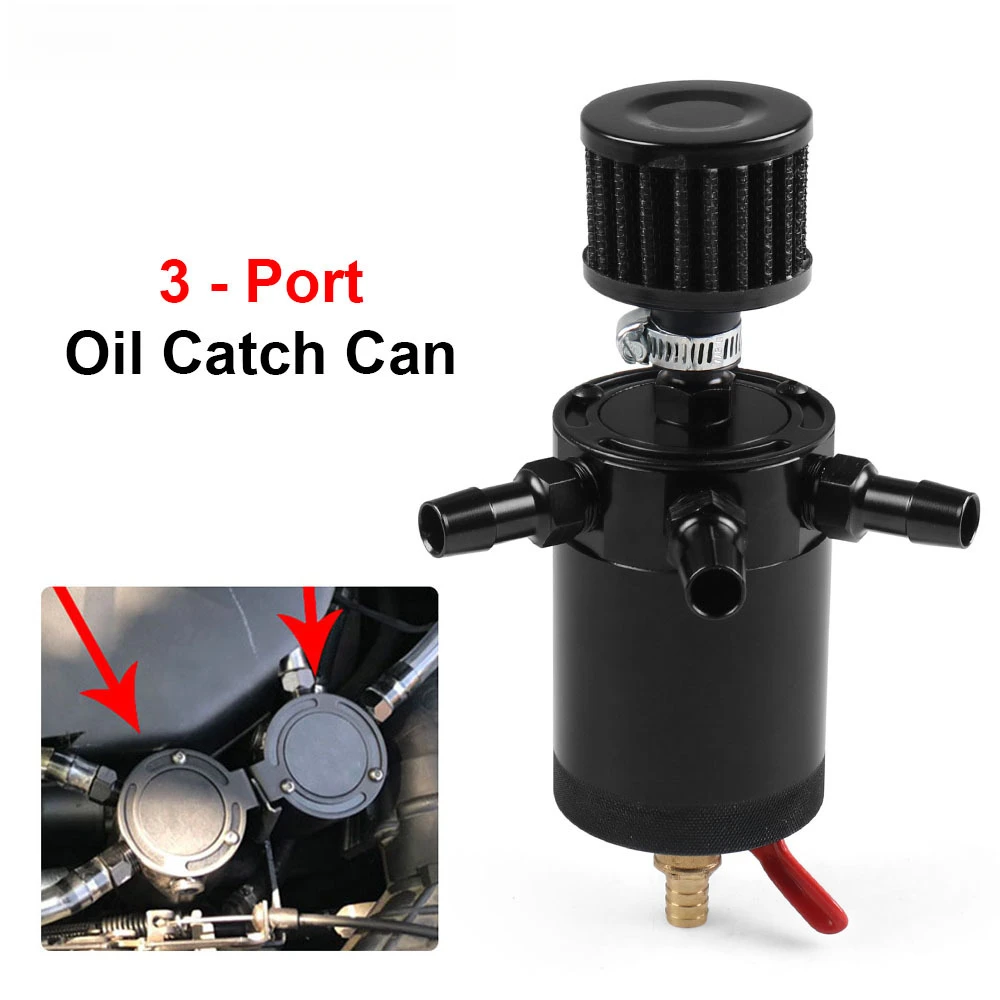 3 Port Aluminum Oil Catch Can with Air Filter & Valve, Universal Breather Tank Leak-Proof for Car Engine Turbo Modification
3 Port Aluminum Oil Catch Can with Air Filter & Valve, Universal Breather Tank Leak-Proof for Car Engine Turbo Modification