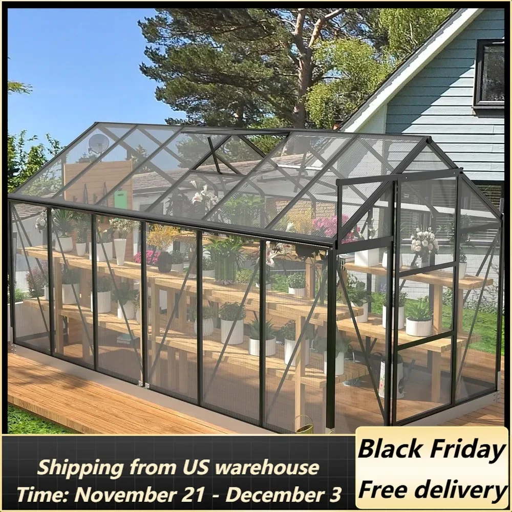Polycarbonate Greenhouses, Green Houses for Outside with 2 Adjustable Roof Vents, Walk-in Aluminum Frame Greenhouse with
Polycarbonate Greenhouses, Green Houses for Outside with 2 Adjustable Roof Vents, Walk-in Aluminum Frame Greenhouse with